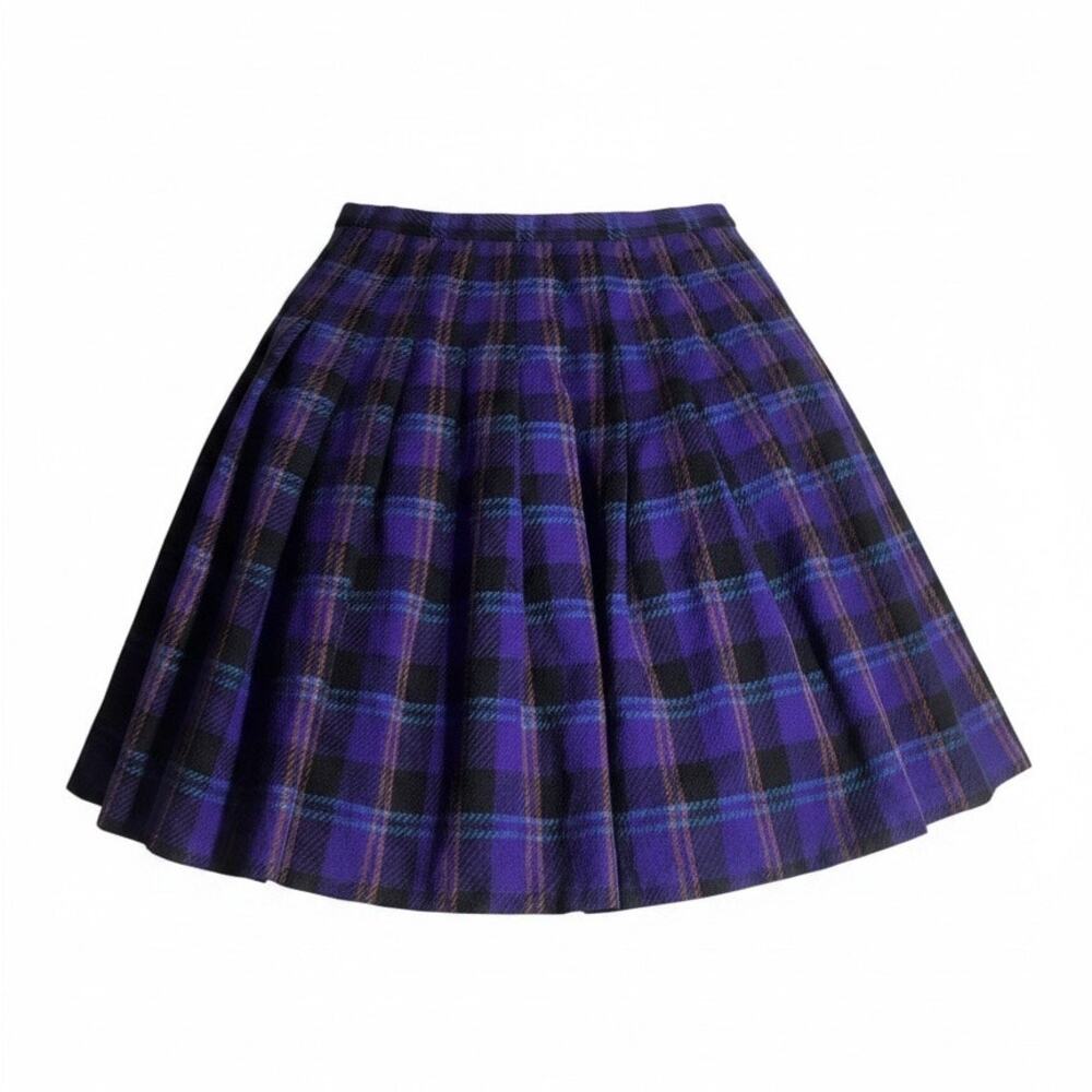 Vintage Pendleton Purple Multicolor Plaid Pleated Skirt Petite Size 8 100% Wool
